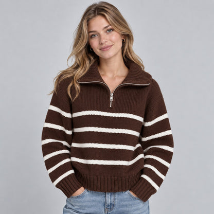Striped Half Zip Knit Sweater