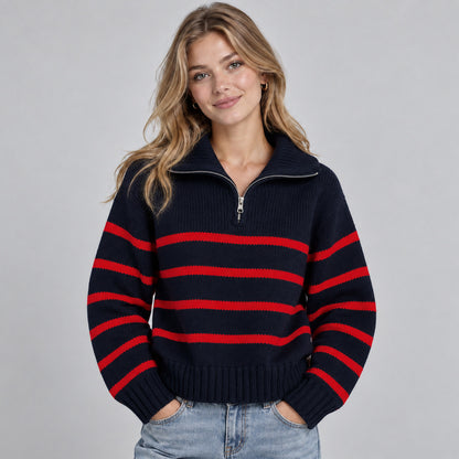 Striped Half Zip Knit Sweater