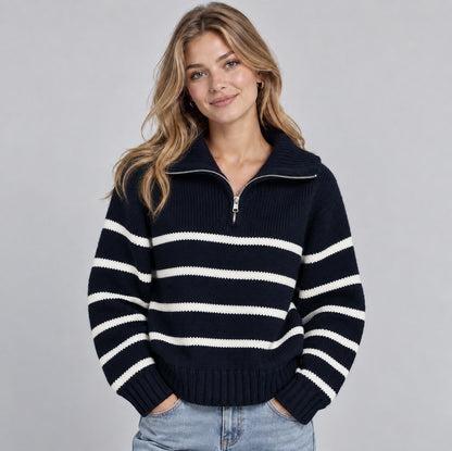 Striped Half Zip Knit Sweater