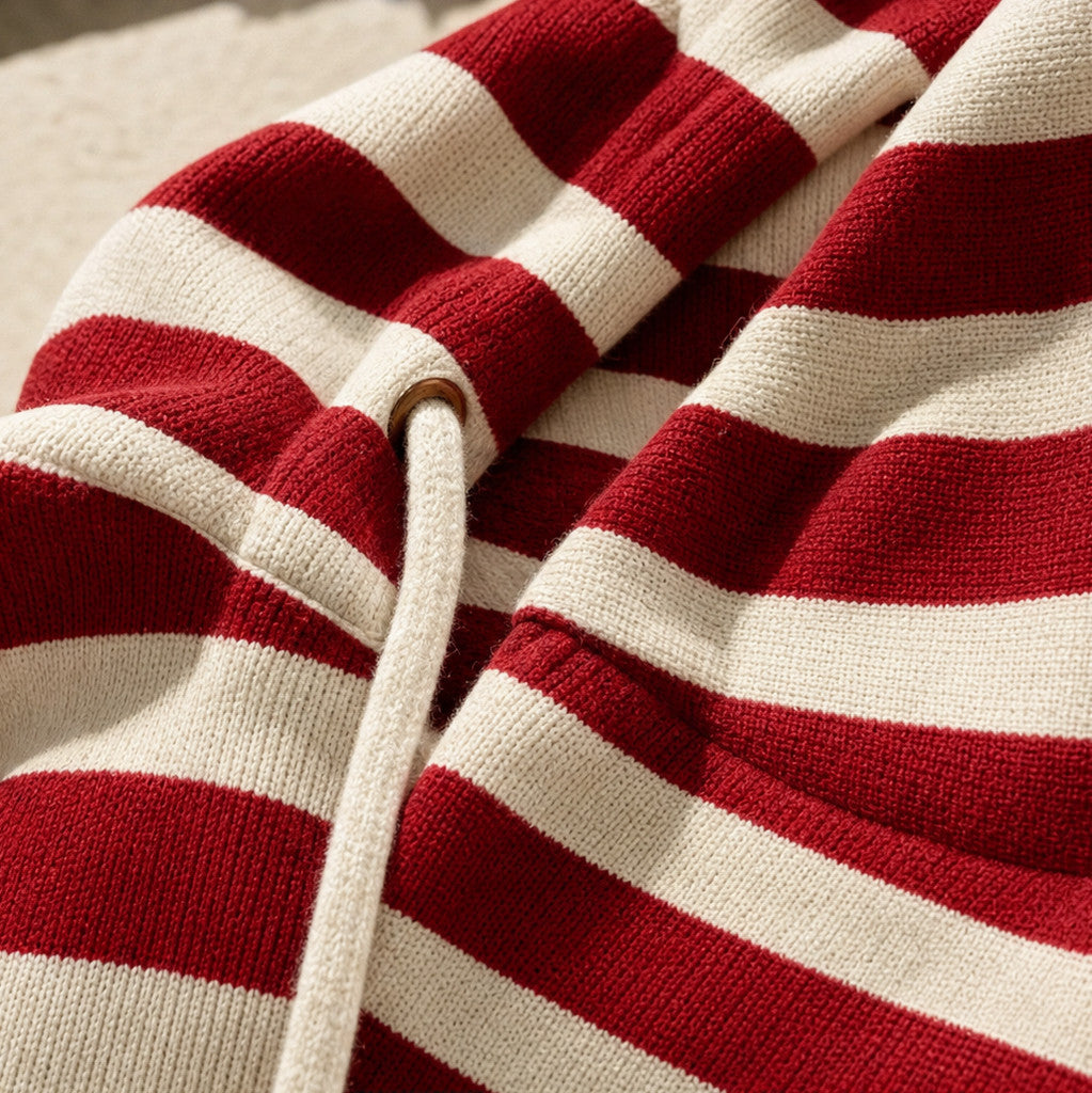 Striped Hooded Knit Midi Dress