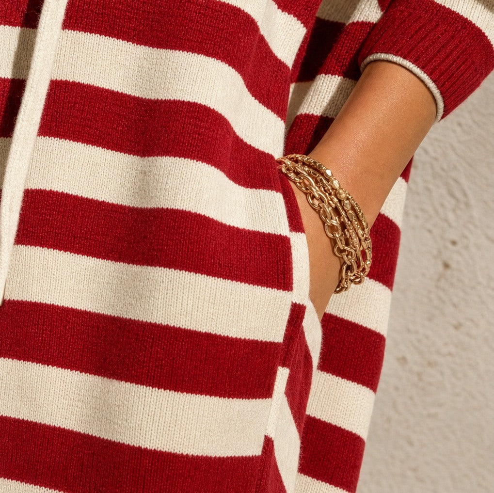 Striped Hooded Knit Midi Dress