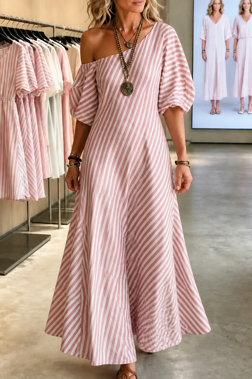 Striped One Shoulder Maxi Dress
