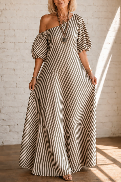 Striped One Shoulder Maxi Dress