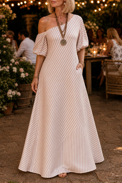 Striped One Shoulder Maxi Dress