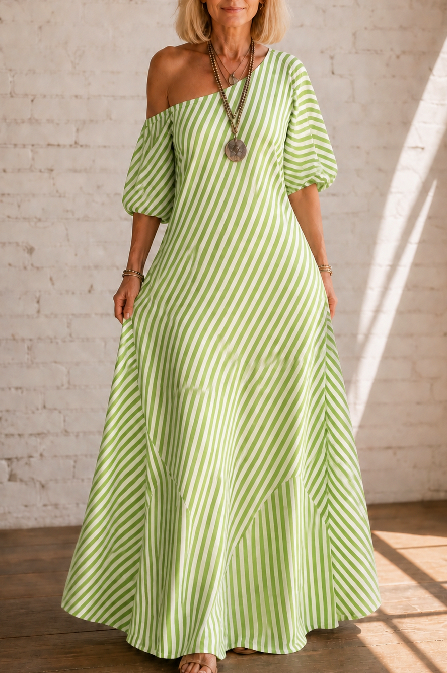 Striped One Shoulder Maxi Dress