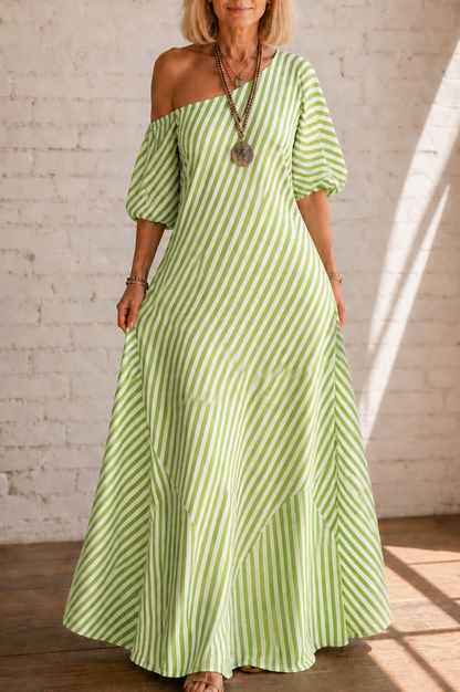 Striped One Shoulder Maxi Dress