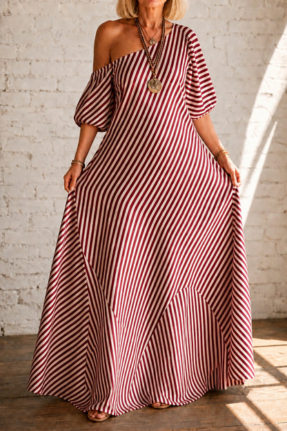 Striped One Shoulder Maxi Dress