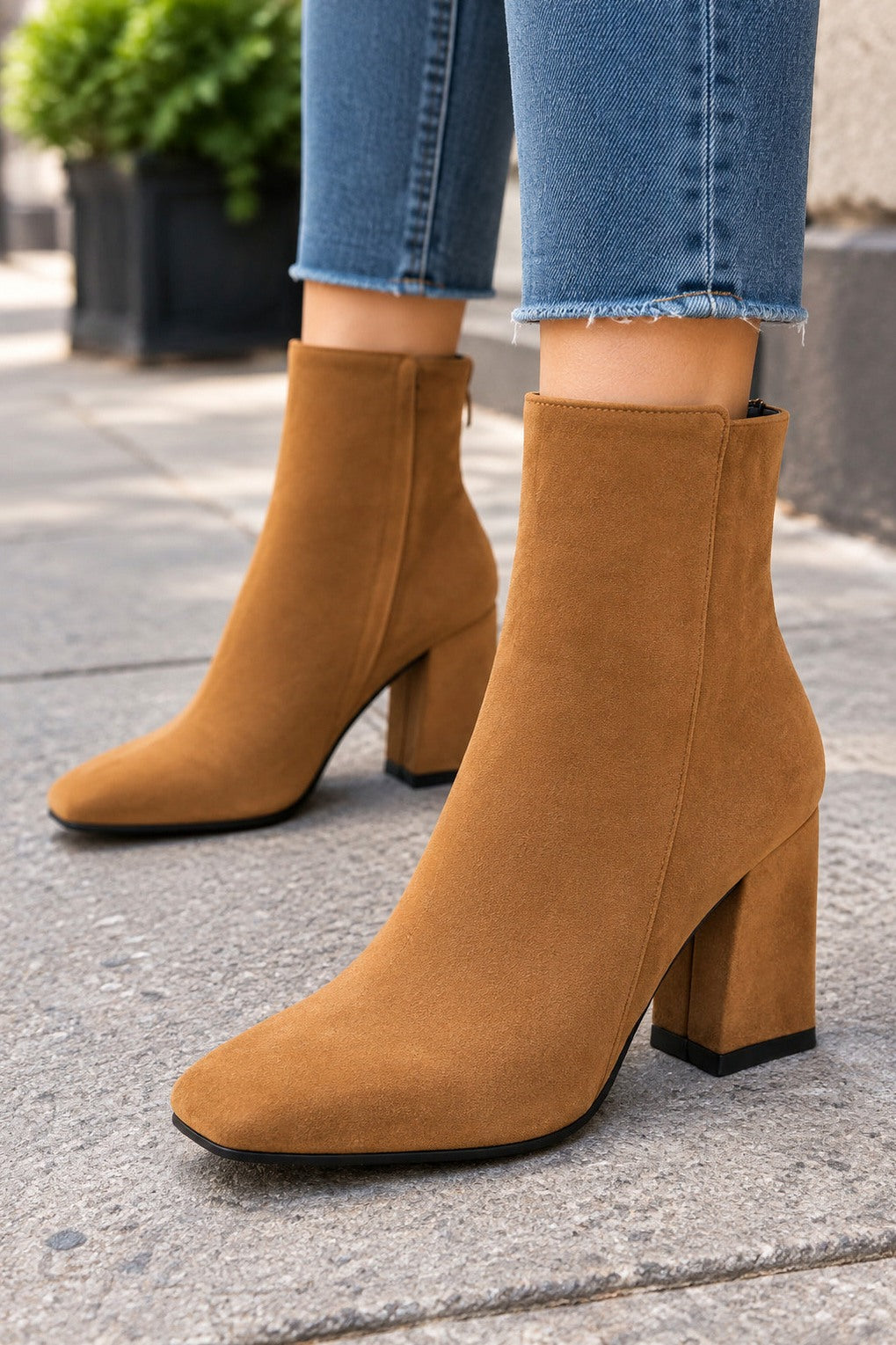 Suede Block Heel Ankle Boots