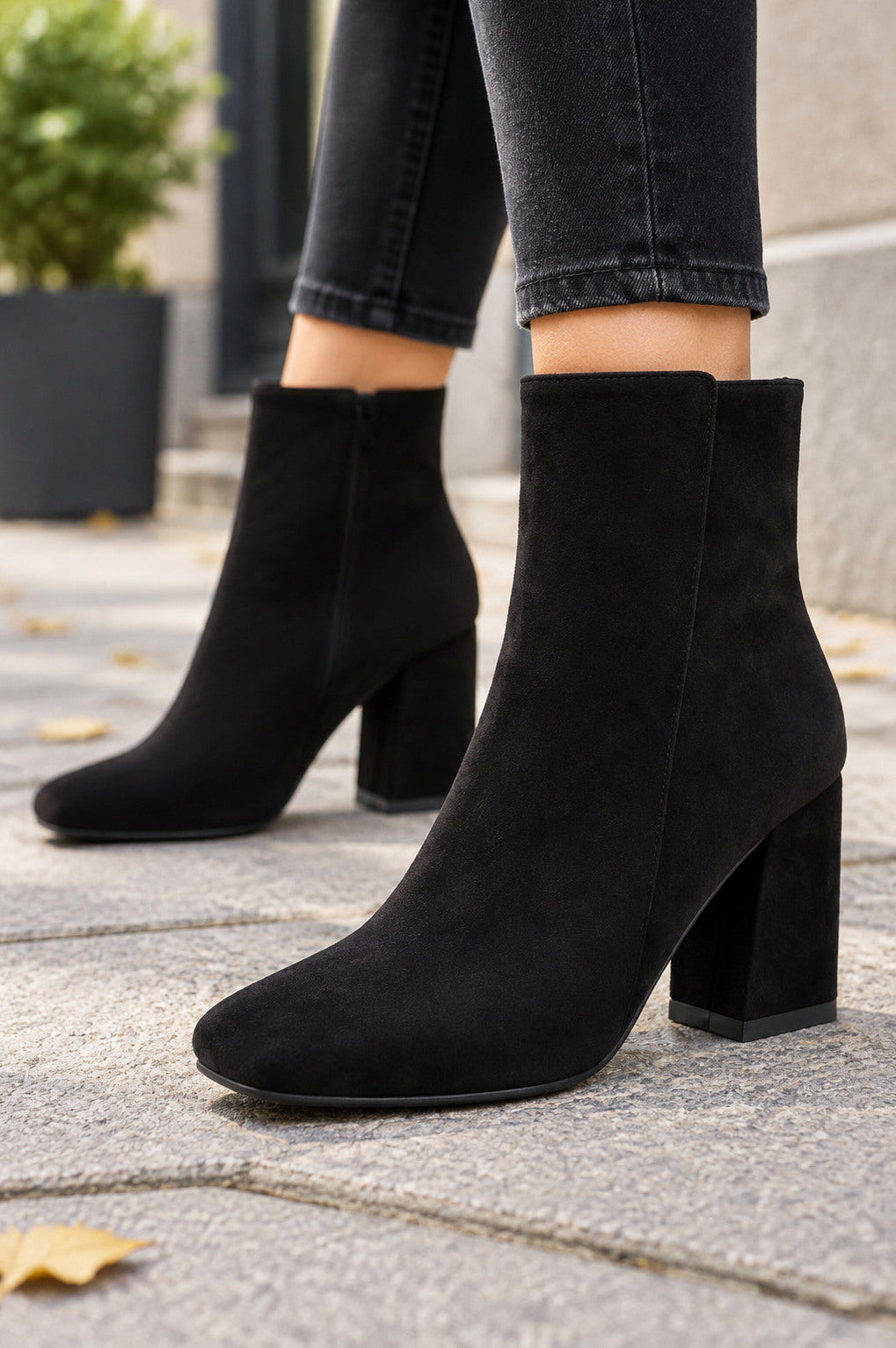 Suede Block Heel Ankle Boots