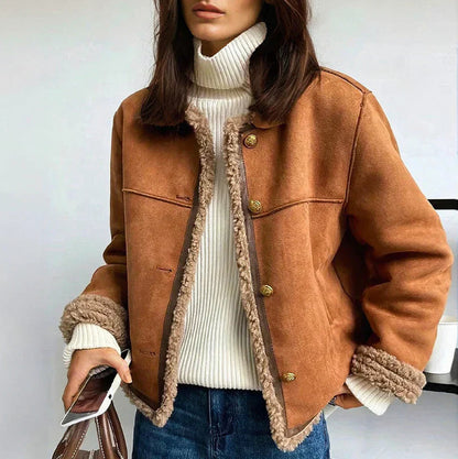 Suede Faux Fur Trim Jacket