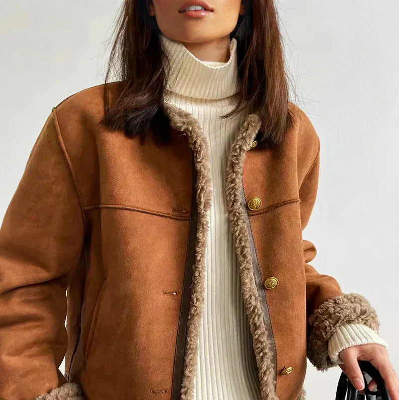 Suede Faux Fur Trim Jacket