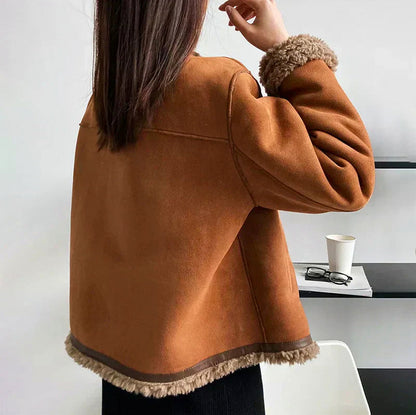Suede Faux Fur Trim Jacket
