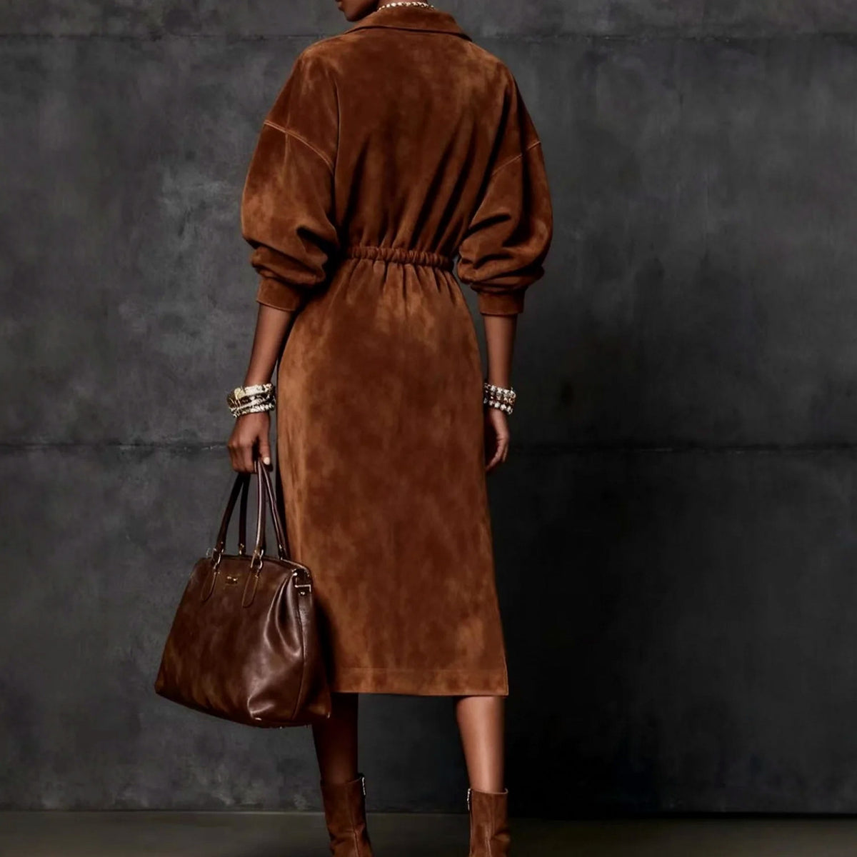 Suede Half Zip Midi Dress