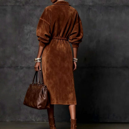 Suede Half Zip Midi Dress