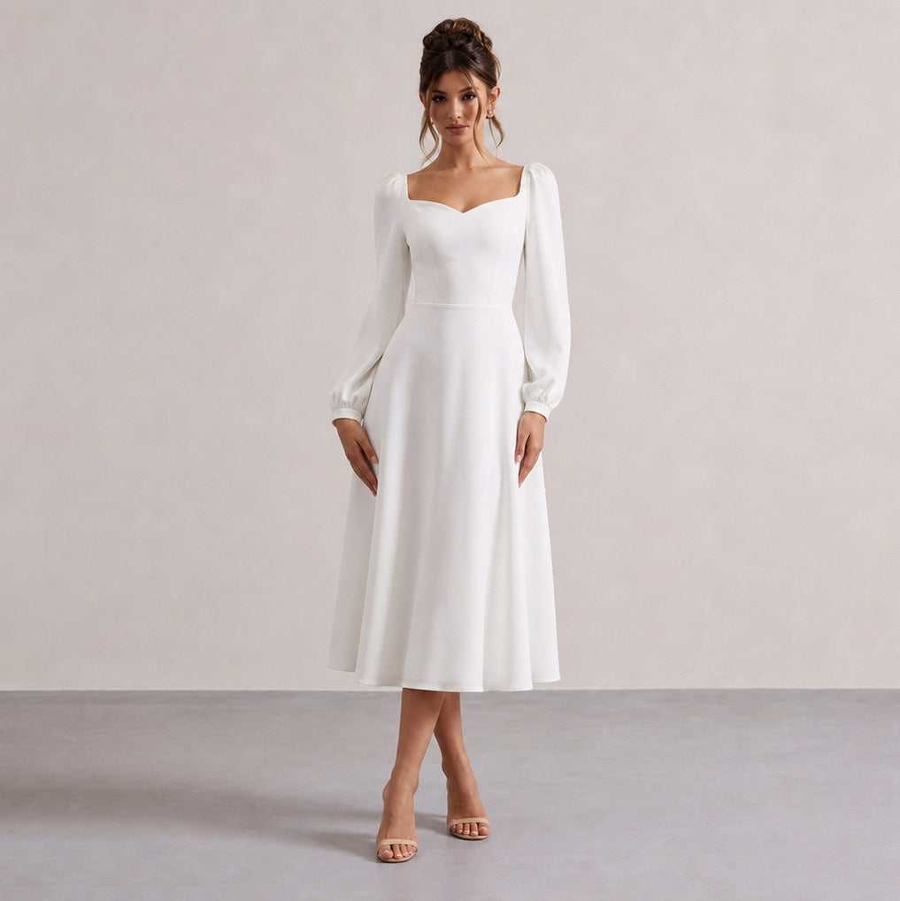 Sweetheart Long Sleeve Midi Dress