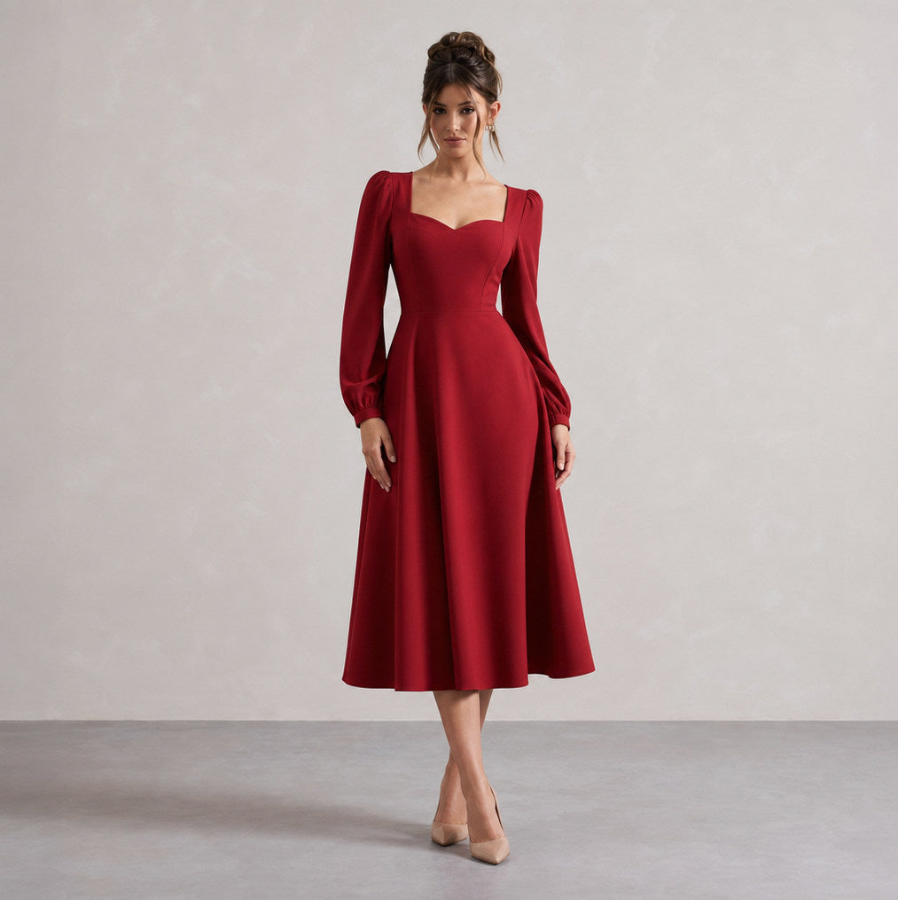 Sweetheart Long Sleeve Midi Dress