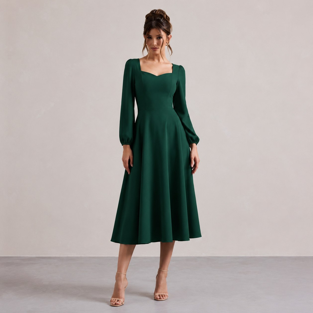 Sweetheart Long Sleeve Midi Dress