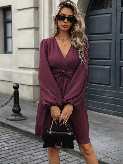 Tie Waist Long Sleeve Mini Dress