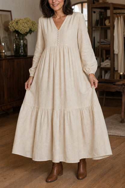 Tiered Long Sleeve Babydoll Maxi Dress