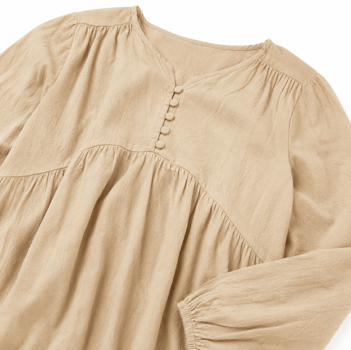 Tiered Long Sleeve Babydoll Maxi Dress