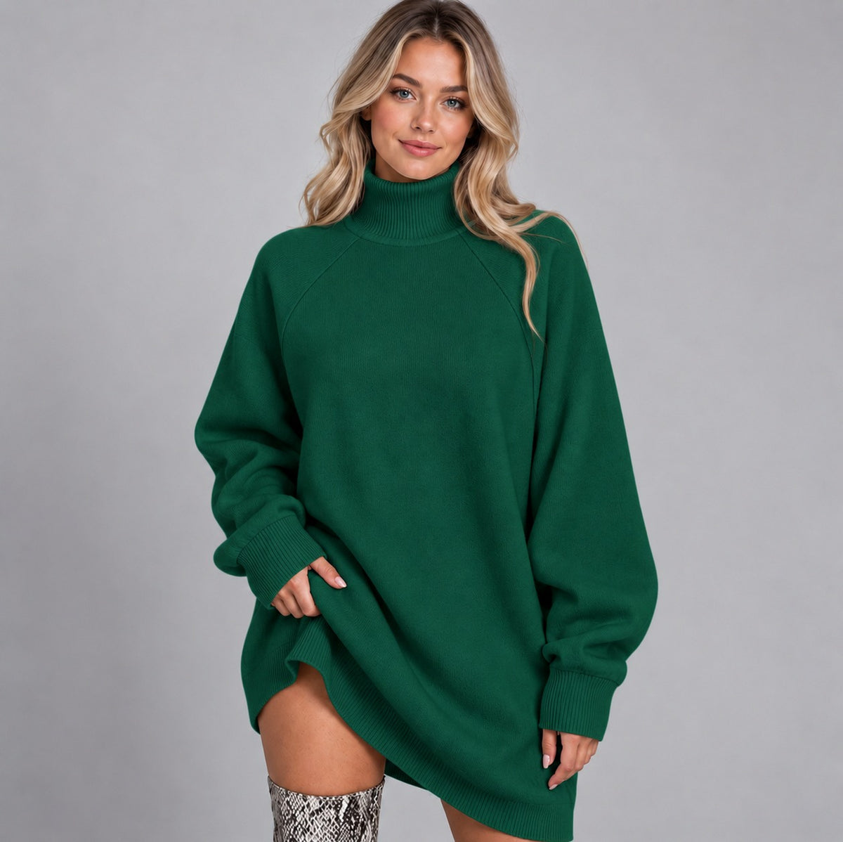 Long Sleeve Turtleneck Oversized Mini Sweater Dress