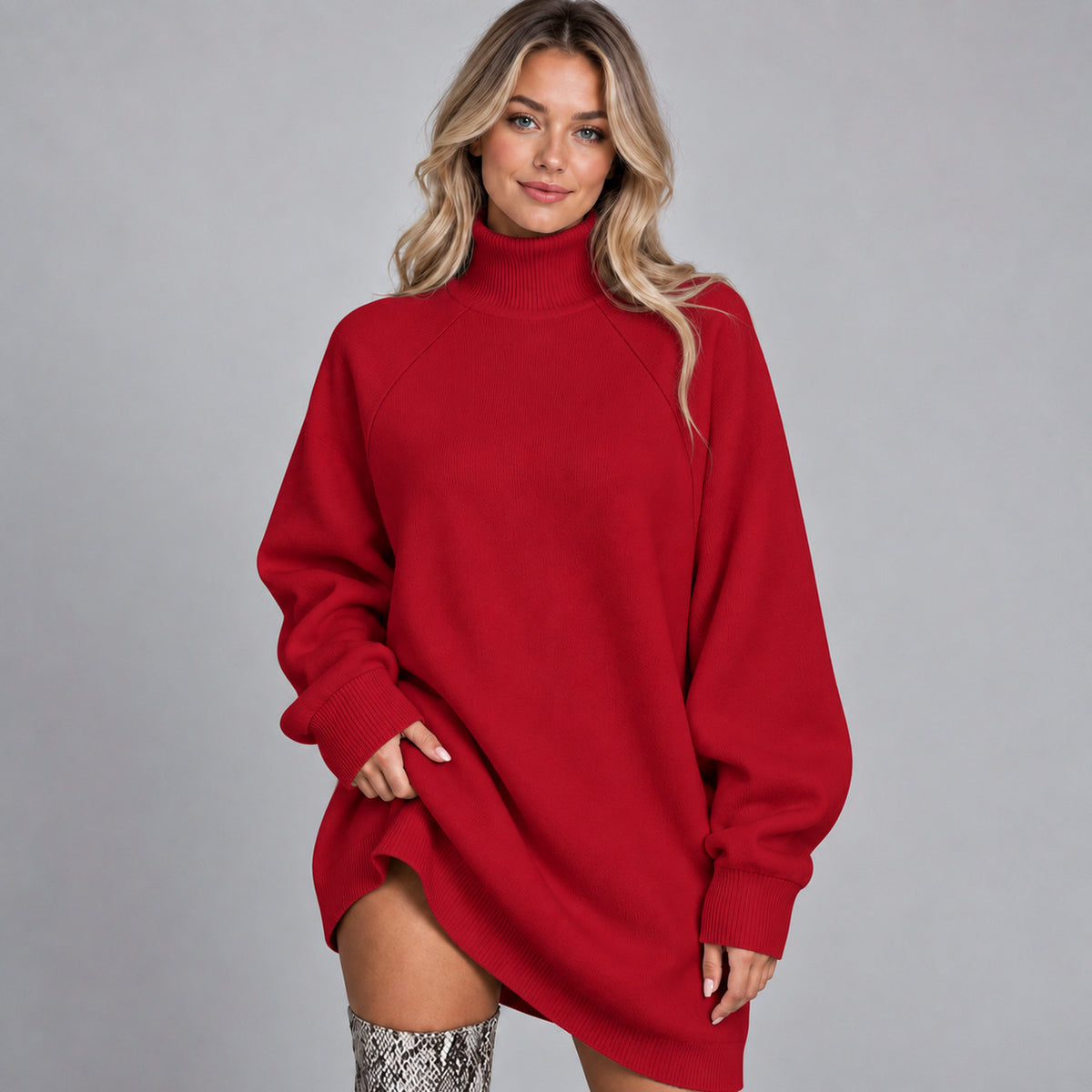 Long Sleeve Turtleneck Oversized Mini Sweater Dress