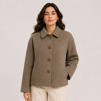 Tweed Button Front Collared Jacket