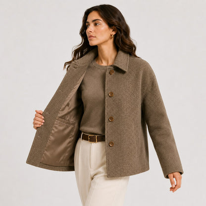 Tweed Button Front Collared Jacket