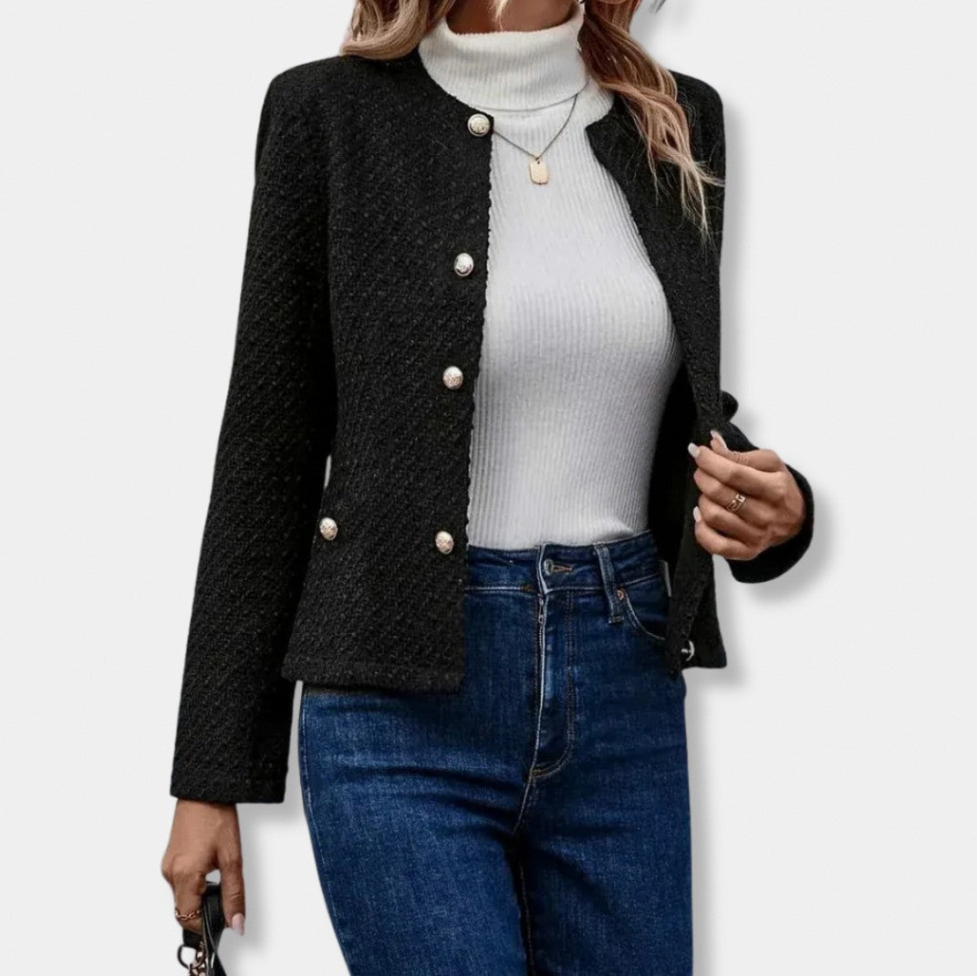 Tweed Button Front Long Sleeve Jacket
