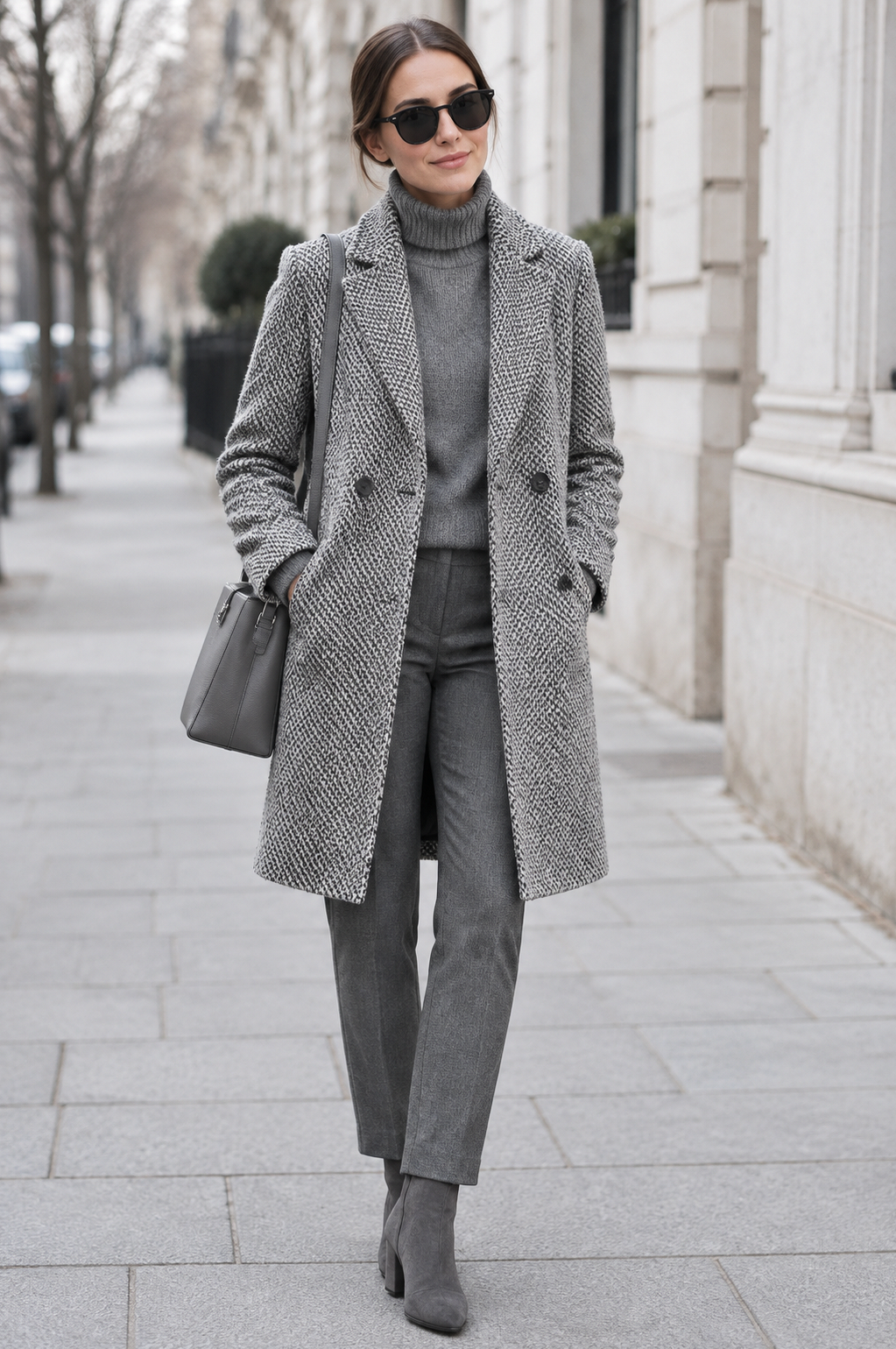 Tweed Houndstooth Double Breasted Coat