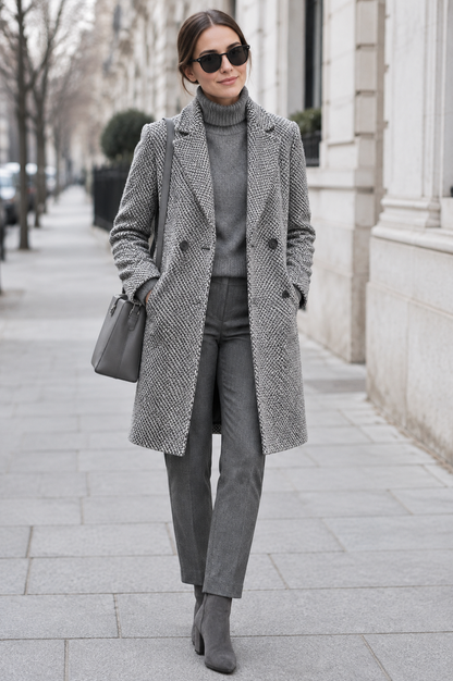 Tweed Houndstooth Double Breasted Coat