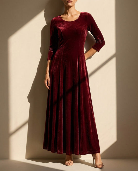 Velvet 3/4 Sleeve Maxi Dress