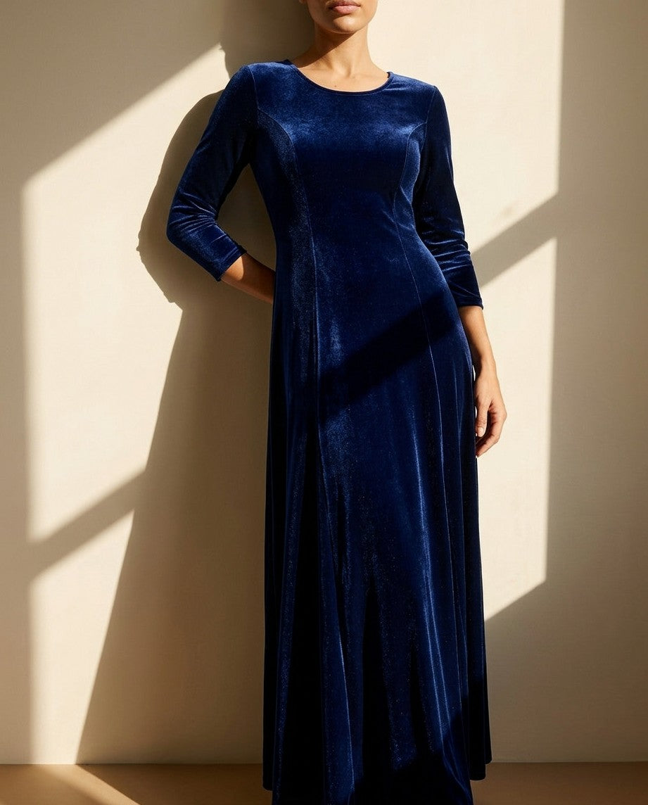 Velvet 3/4 Sleeve Maxi Dress