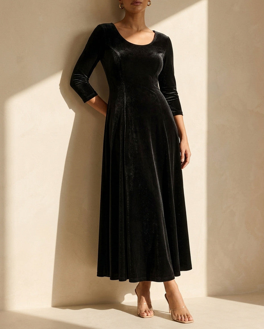 Velvet 3/4 Sleeve Maxi Dress