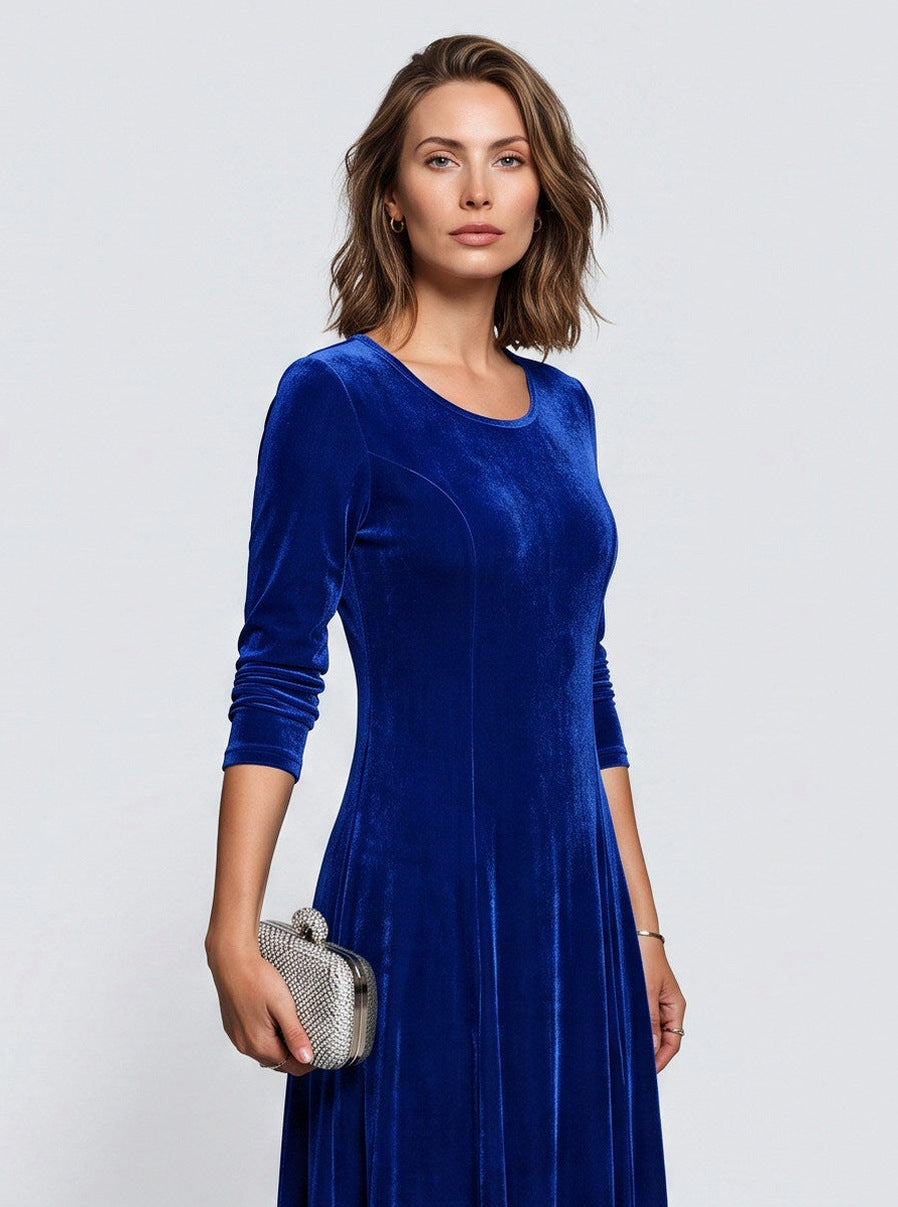 Velvet 3/4 Sleeve A-Line Maxi Dress