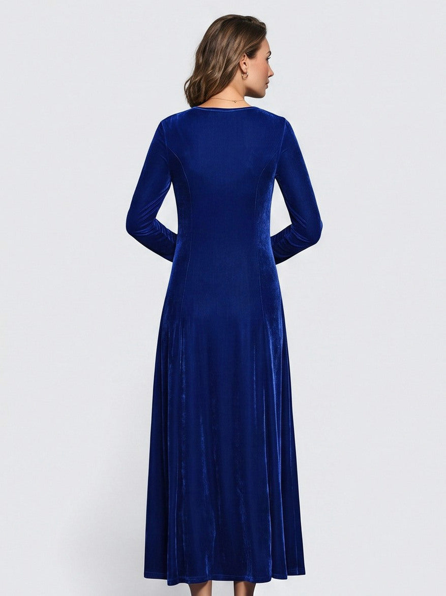 Velvet 3/4 Sleeve A-Line Maxi Dress