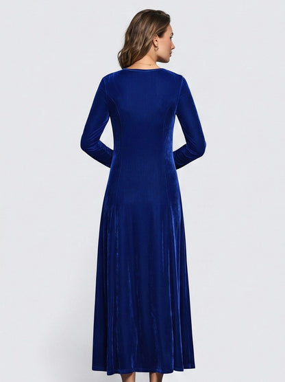 Velvet 3/4 Sleeve A-Line Maxi Dress