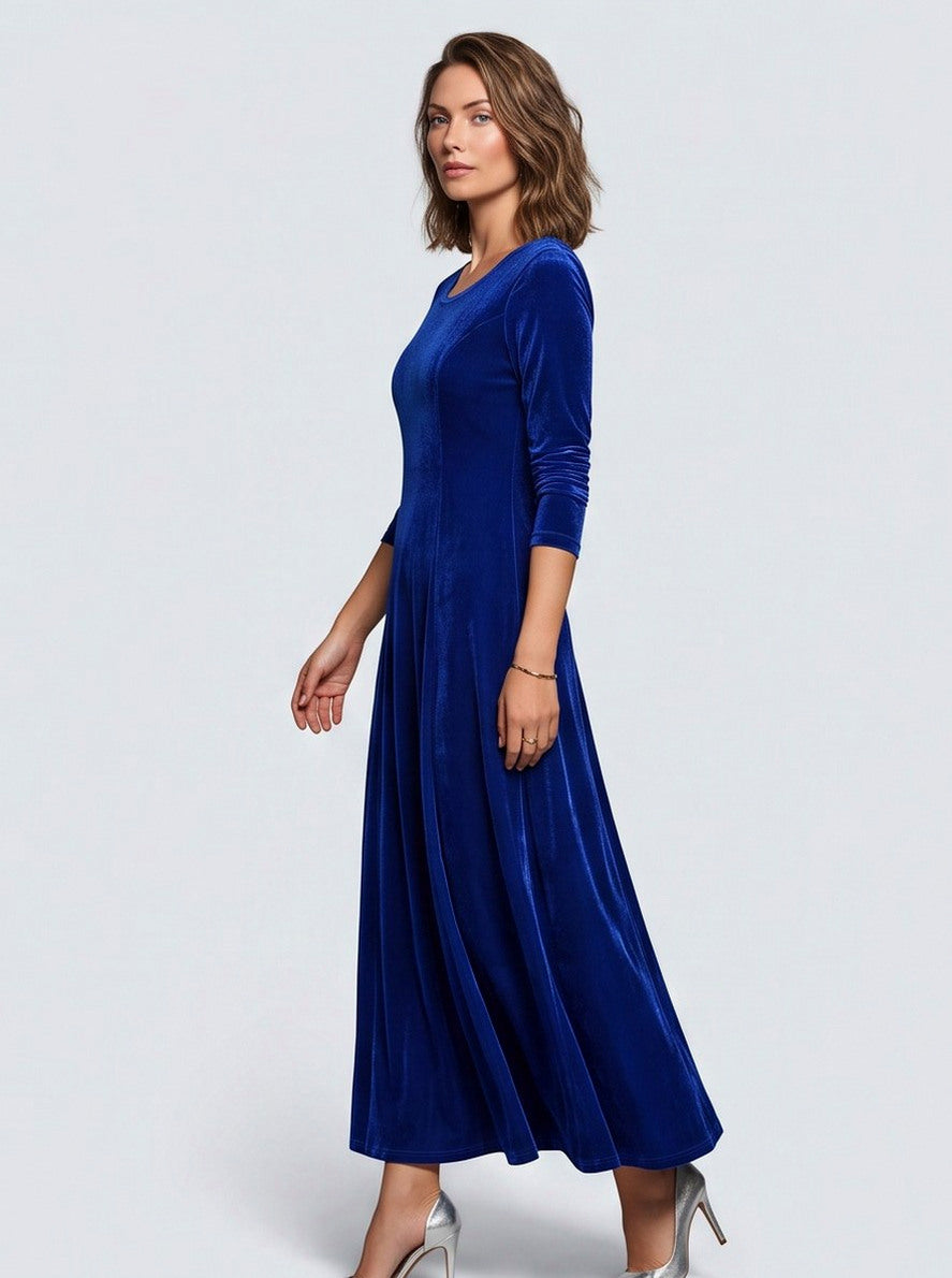 Velvet 3/4 Sleeve A-Line Maxi Dress