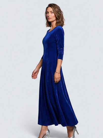 Velvet 3/4 Sleeve A-Line Maxi Dress
