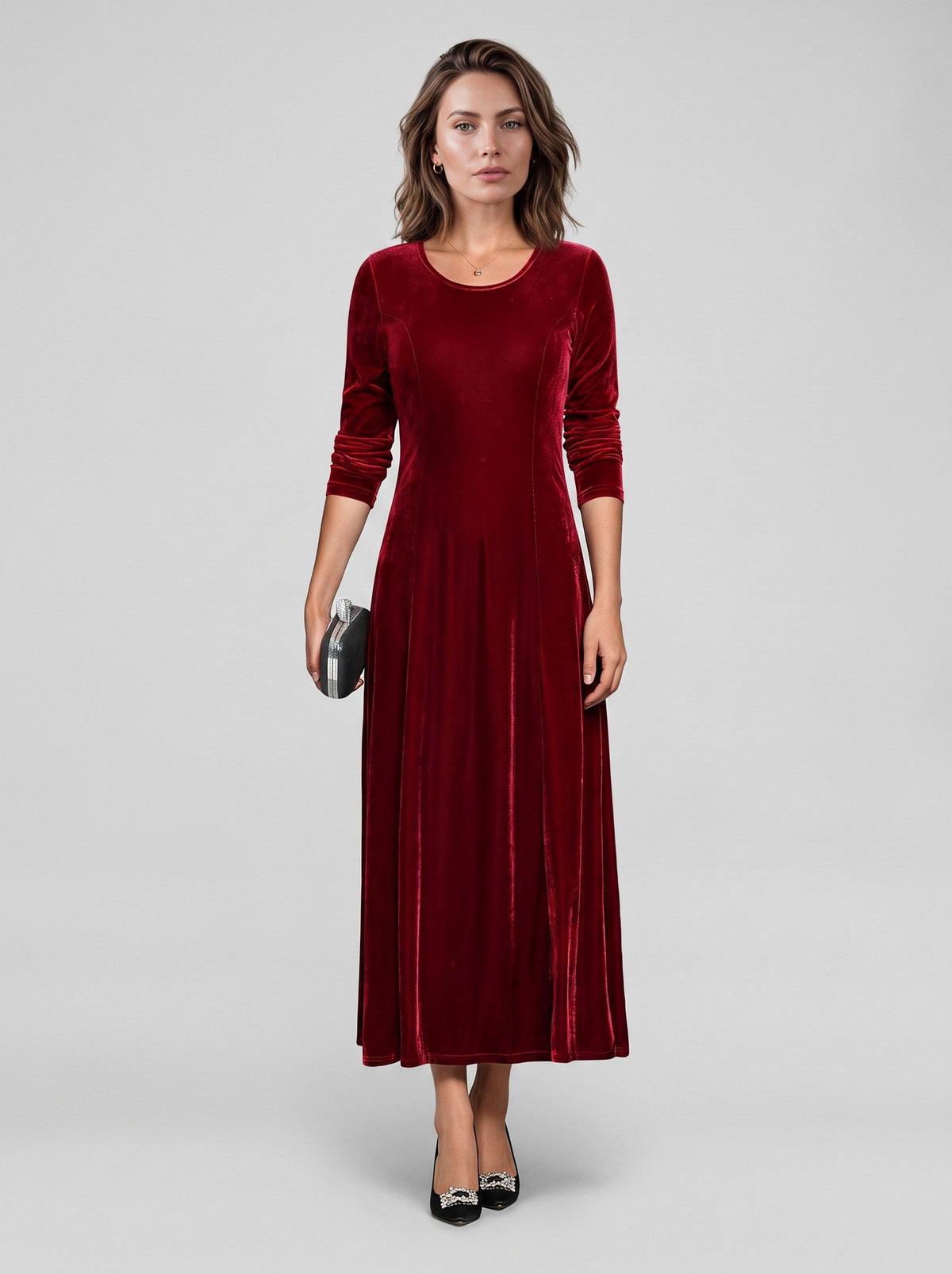 Velvet 3/4 Sleeve A-Line Maxi Dress