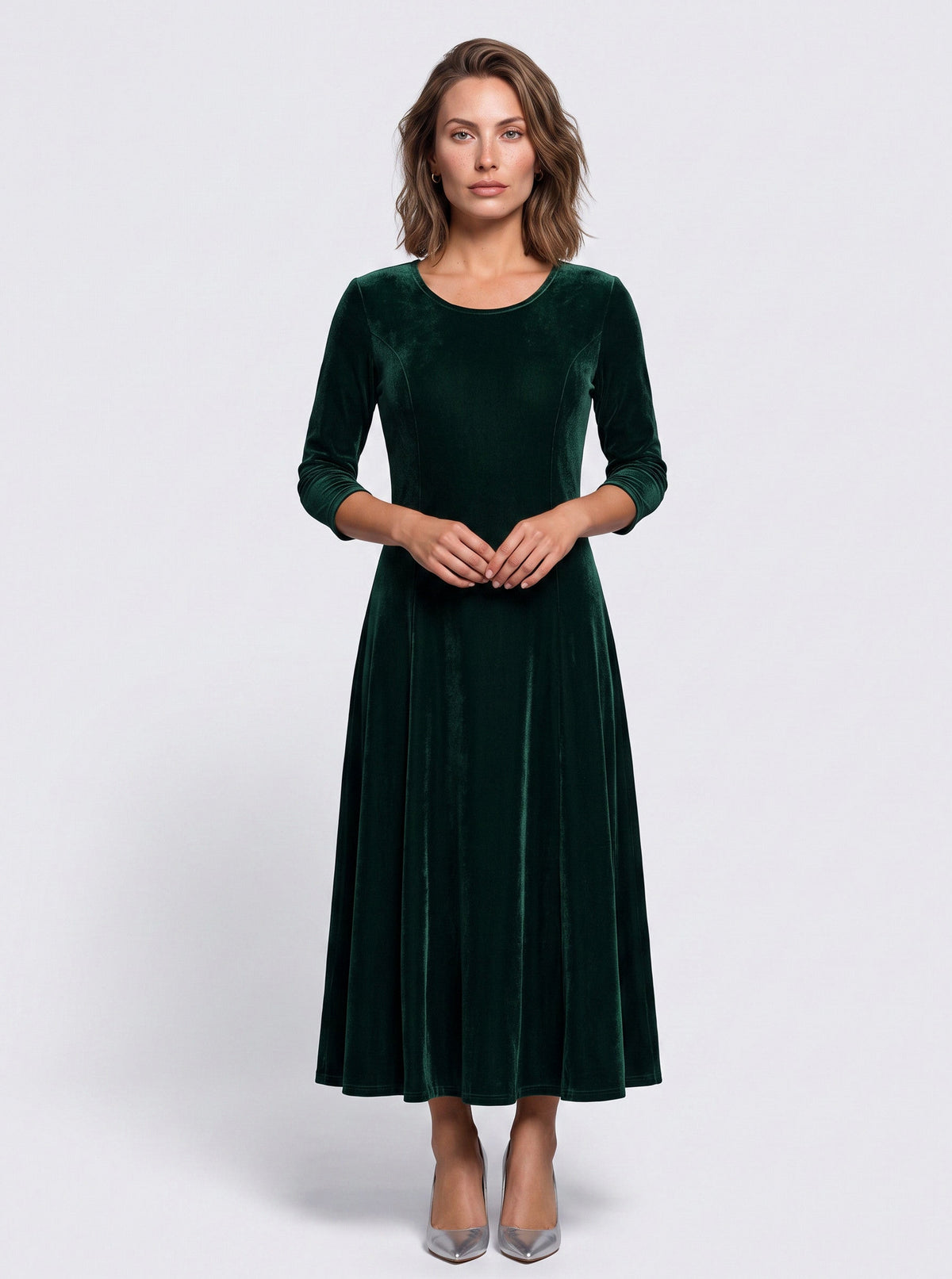 Velvet 3/4 Sleeve A-Line Maxi Dress