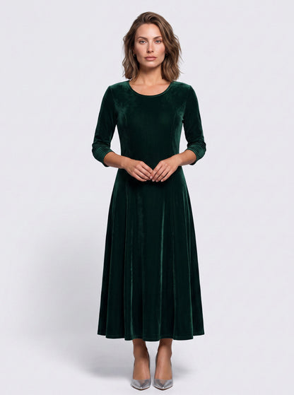 Velvet 3/4 Sleeve A-Line Maxi Dress