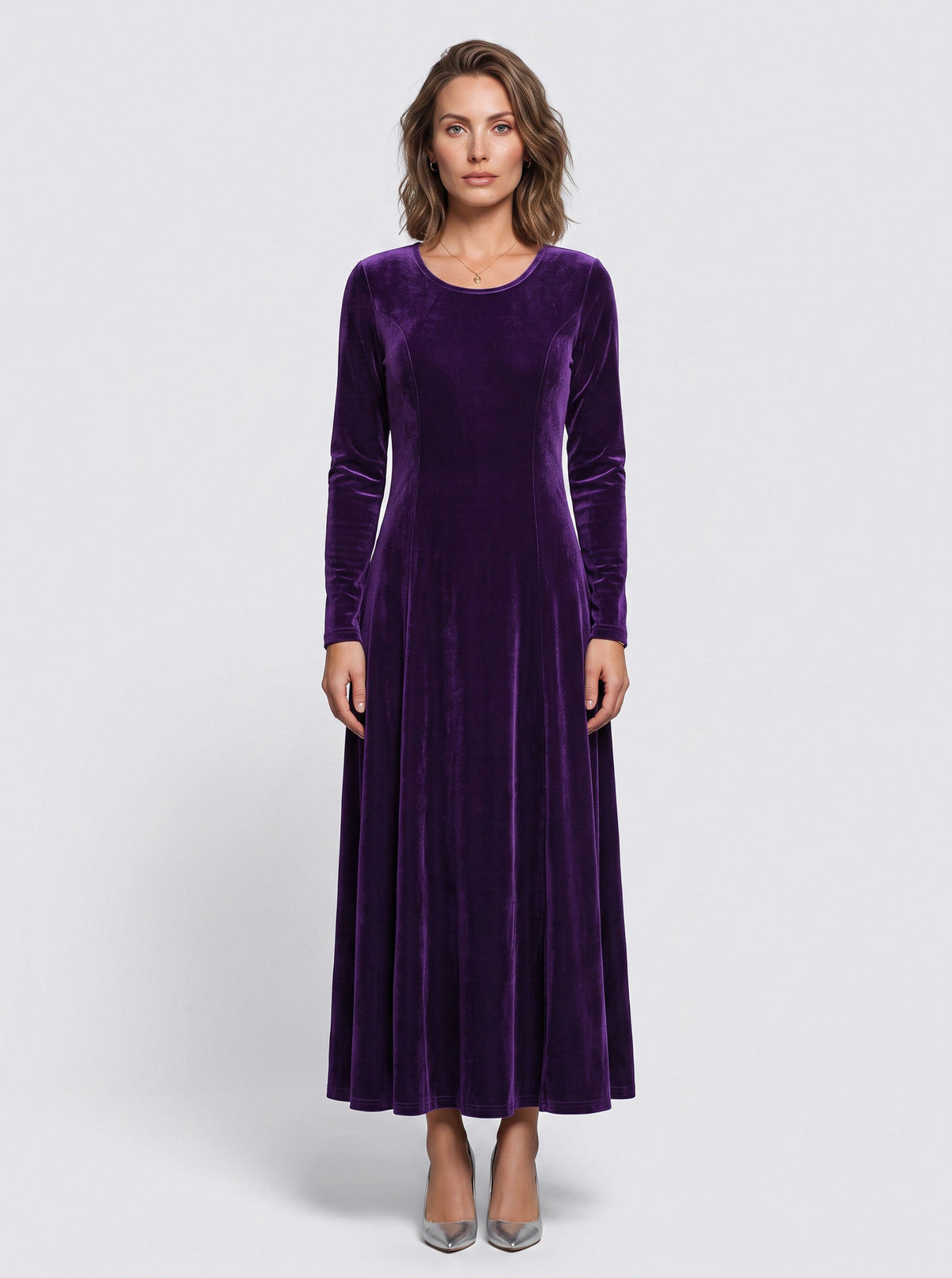 Velvet 3/4 Sleeve A-Line Maxi Dress