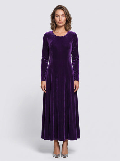 Velvet 3/4 Sleeve A-Line Maxi Dress
