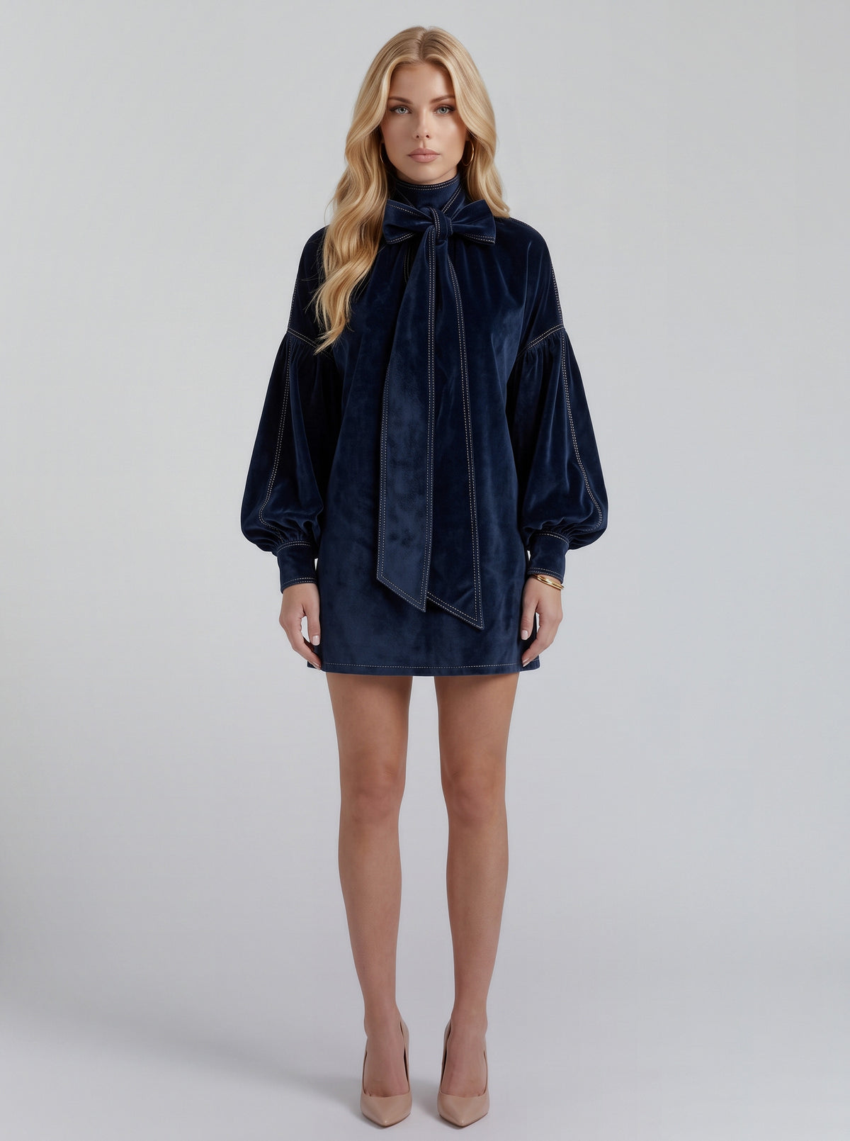 Velvet Long Balloon Sleeve Mini Dress