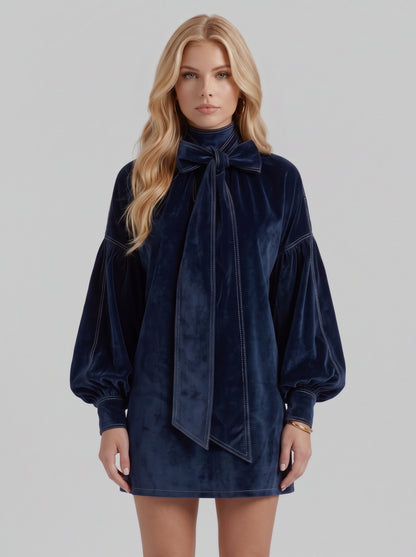 Velvet Long Balloon Sleeve Mini Dress