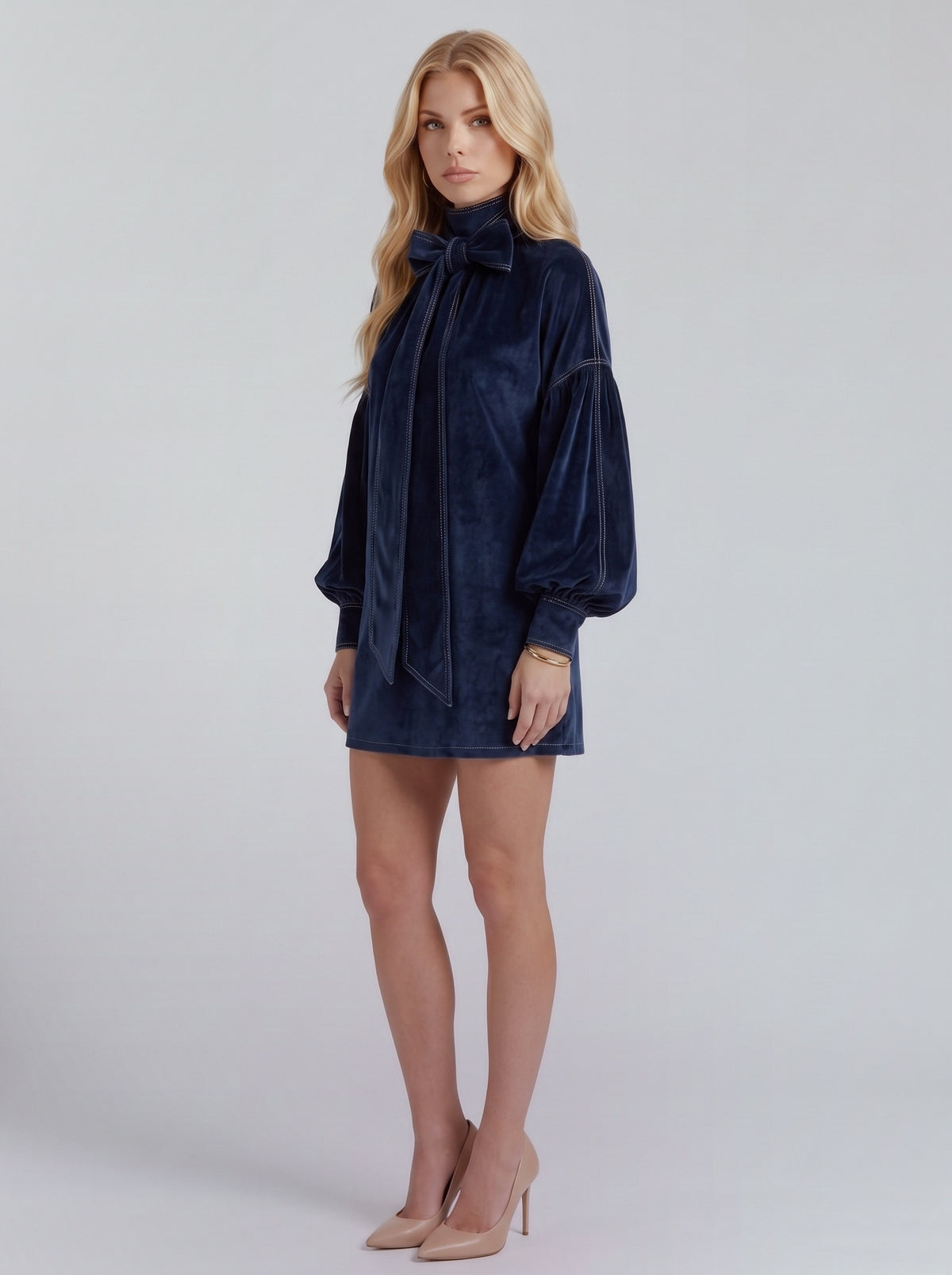 Velvet Long Balloon Sleeve Mini Dress