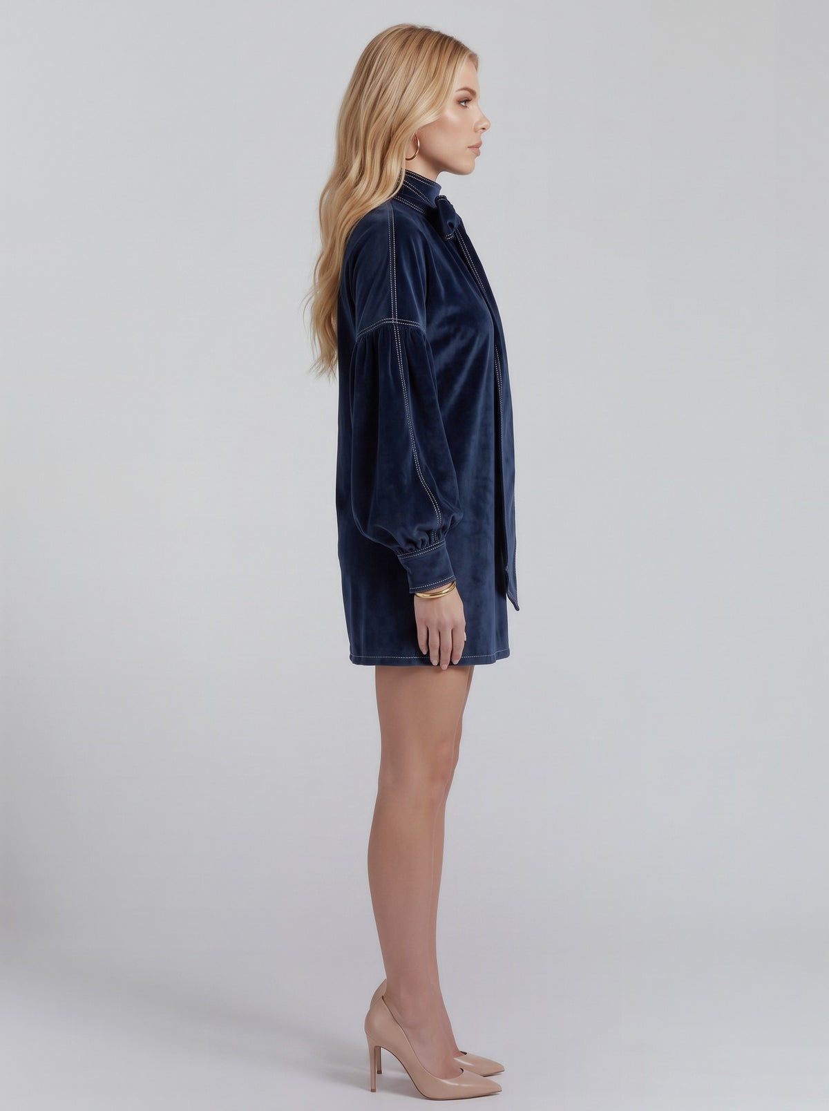 Velvet Long Balloon Sleeve Mini Dress