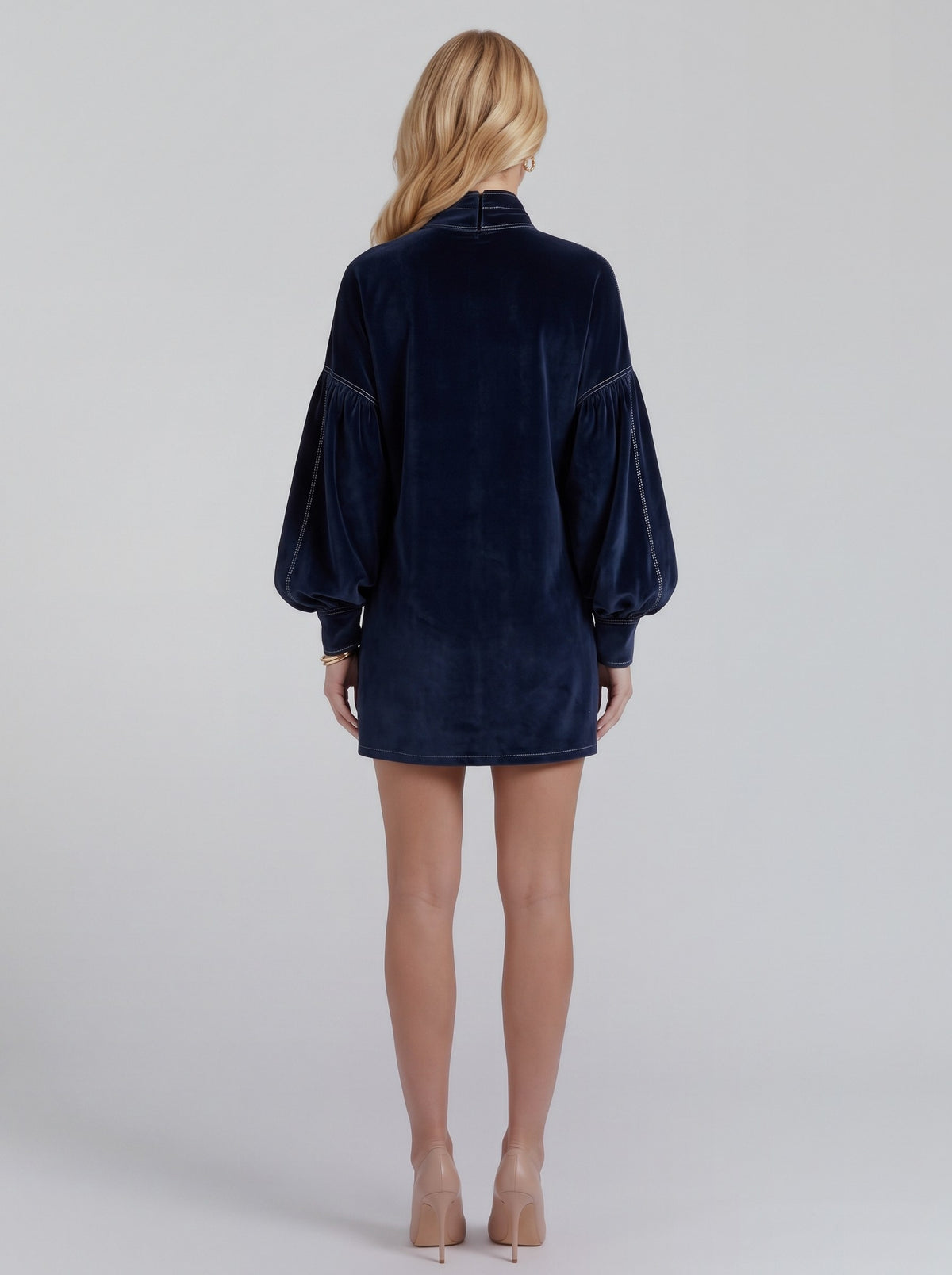 Velvet Long Balloon Sleeve Mini Dress