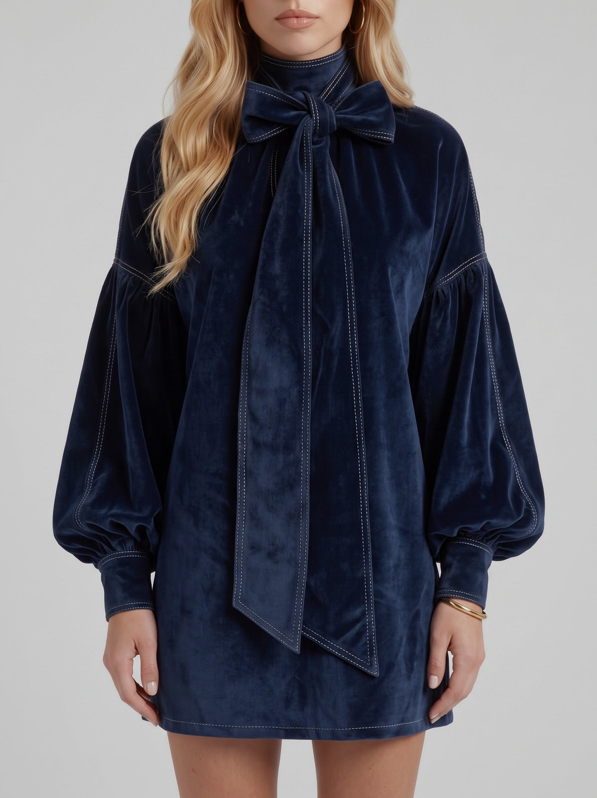 Velvet Long Balloon Sleeve Mini Dress